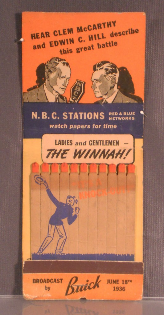 1936 Giant Feature Match Book a Buick Sponsored NBC Boxing Radio Show